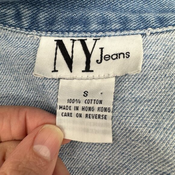 Vintage Denim Vest Sleeveless Jacket Small Blue Cotton NY Jeans Hong Kong Y2K - Picture 5 of 8
